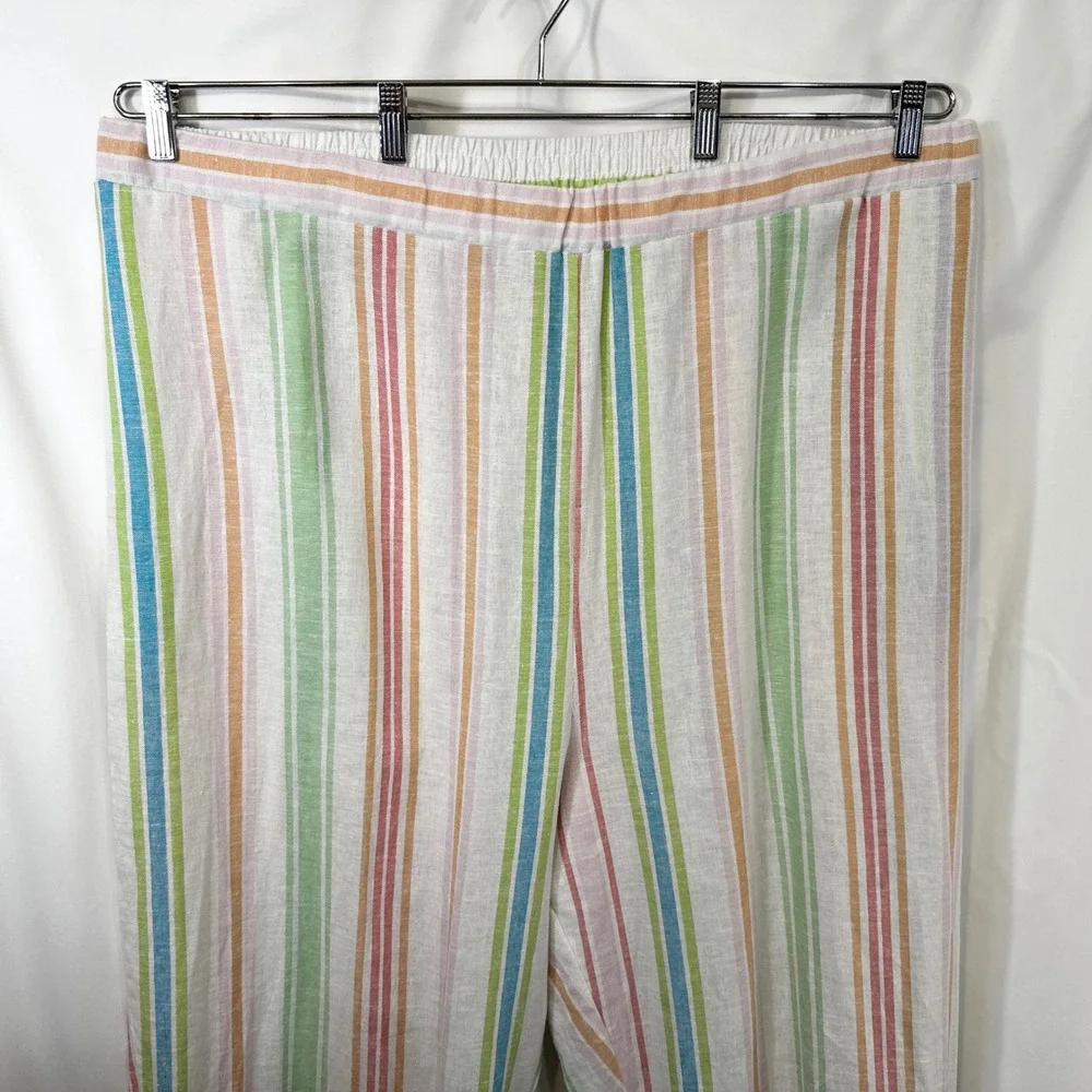 Woman Within Plus Size 30/32 Linen Set 3X Striped Linen Shirt Pants‎ Top White C - Picture 7 of 15